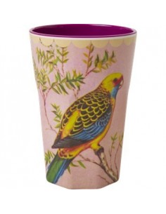 Grand verre imprimé perruche multicolore