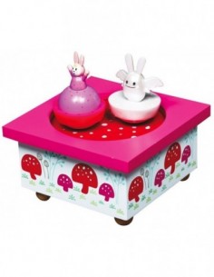 Boite à Musique Bois Ange Lapin - Rose