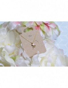 Collier fin flamand rose email doré - 7BIS