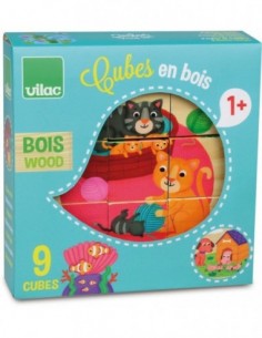 9 cubes en bois animaux