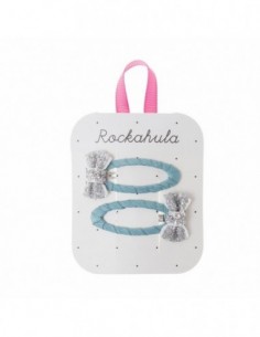 Lot de 2 barettes clip tissu Noeud Bleu Paillette