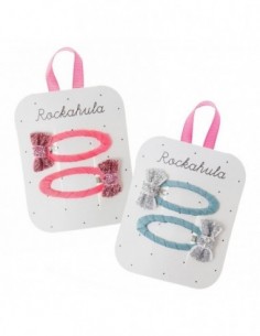 Lot de 2 barettes clip tissu Noeud Bleu Paillette 2