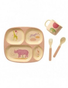 Coffret Vaisselle Animaux Roses de en Mélamine 2