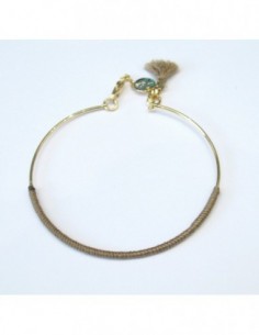 Bracelet Jonc fil entouré pompon beige