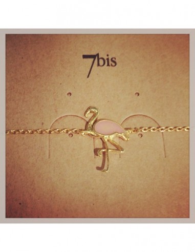 Bracelet fin flamand rose email doré - 7BIS