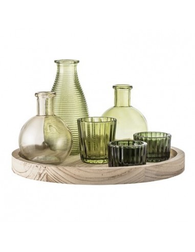 Ensemble vases et pots sur plateau en bois