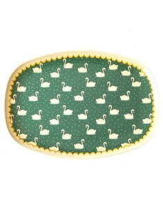 Assiette rectangulaire melamine cygne vert