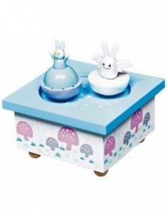 Boite à Musique Bois Ange Lapin - Bleu Ciel