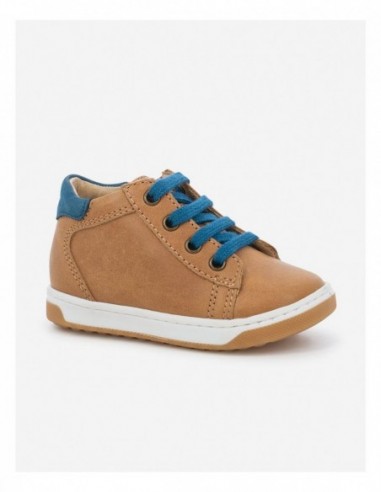 OOPS ZIP LACE Cuir Lisse Camel et Bleu Canard OOPS ZIP LACE Cuir Lisse Camel et Bleu Canard