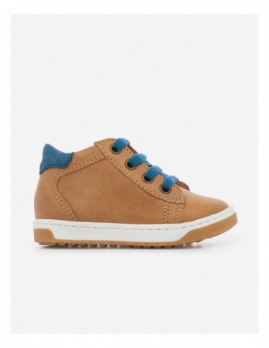 OOPS ZIP LACE Cuir Lisse Camel et Bleu Canard OOPS ZIP LACE Cuir Lisse Camel et Bleu Canard