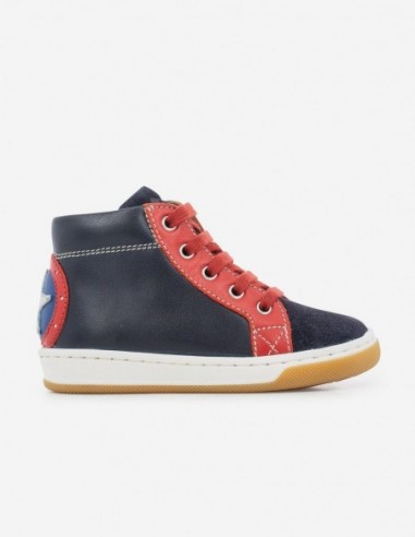 DUDE FORCE Cuir Lisse Bleu Marine et Cuir Velours Rouge DUDE FORCE Cuir Lisse Bleu Marine et Cuir Velours Rouge