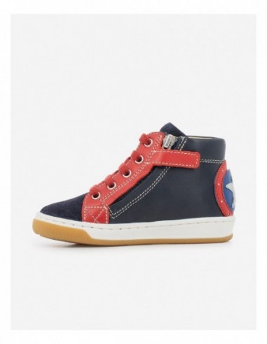 DUDE FORCE Cuir Lisse Bleu Marine et Cuir Velours Rouge DUDE FORCE Cuir Lisse Bleu Marine et Cuir Velours Rouge