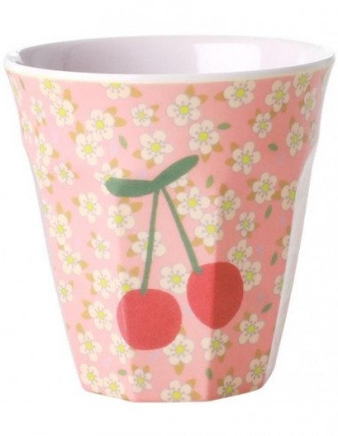 Petite tasse en mélamine - Petites fleurs et imprimé cerises