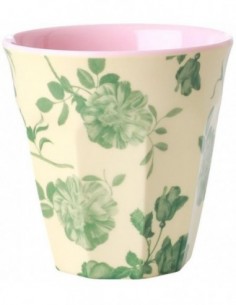 Tasse en mélamine moyenne - Imprimé rose verte