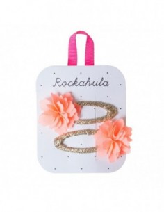 Lot de 2 barettes clip tissu Doré Fleur Corail